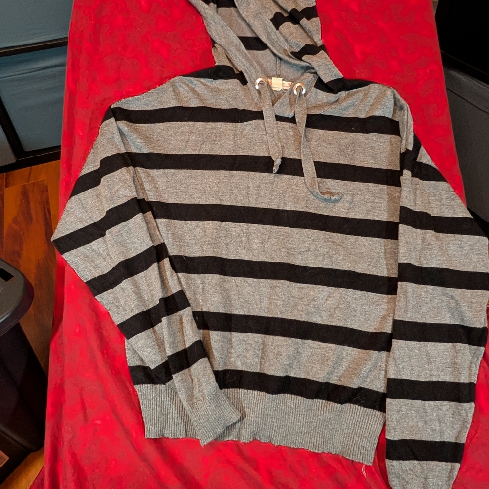 It's Our Time Gray and Black Striped Hoodie